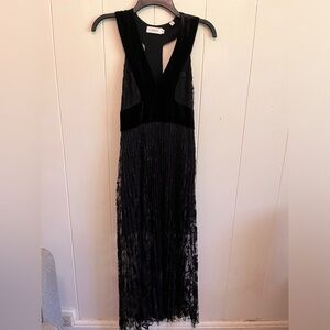 ALC Lola Velvet Embroidered Lace Midi Dress